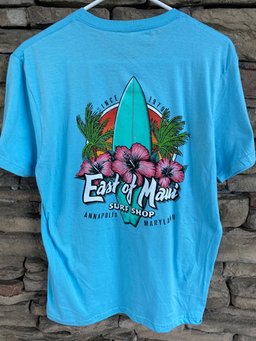 East of Maui Hibiscus Surf T-Shirt S/S- Sky Blue